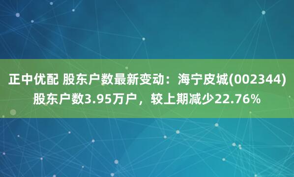 正中优配 股东户数最新变动：海宁皮城(002344)股东户数3.95万户，较上期减少22.76%