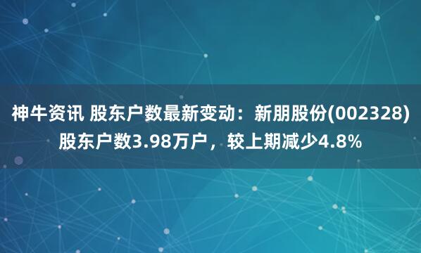 神牛资讯 股东户数最新变动：新朋股份(002328)股东户数3.98万户，较上期减少4.8%